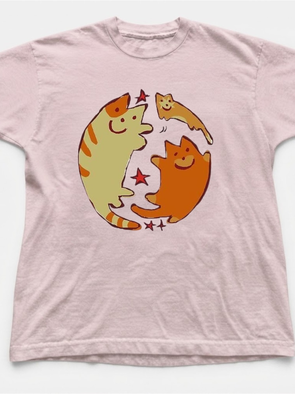 Funny Cats Graphic Art Print Light Pink Cotton Gildan T-Shirt